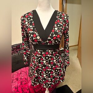 Cocomo Black and Red Geometric Long Sleeve Dress